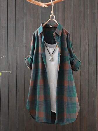 Multi-Color Plaid Casual & Versatile Women Long Sleeve Shirt