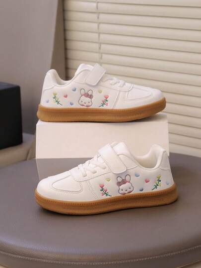1 Pair New Embroidered Girls/Kids Casual Sneakers, Fashion Versatile Shoes