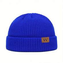 W Letter Knitted Hat - Navy Blue Soft Elastic 100% Acrylic College Style Casual Winter Unisex, Hand Washable - trắng - Xem 11