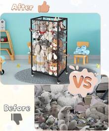 Ardier Organizador de almacenamiento de animales de peluche con ruedas, estante de zoológico de animales de peluche con cuerda elástica para guardería, sala de juegos, recámara, soporte de juguetes de - Negro - - Ver 12