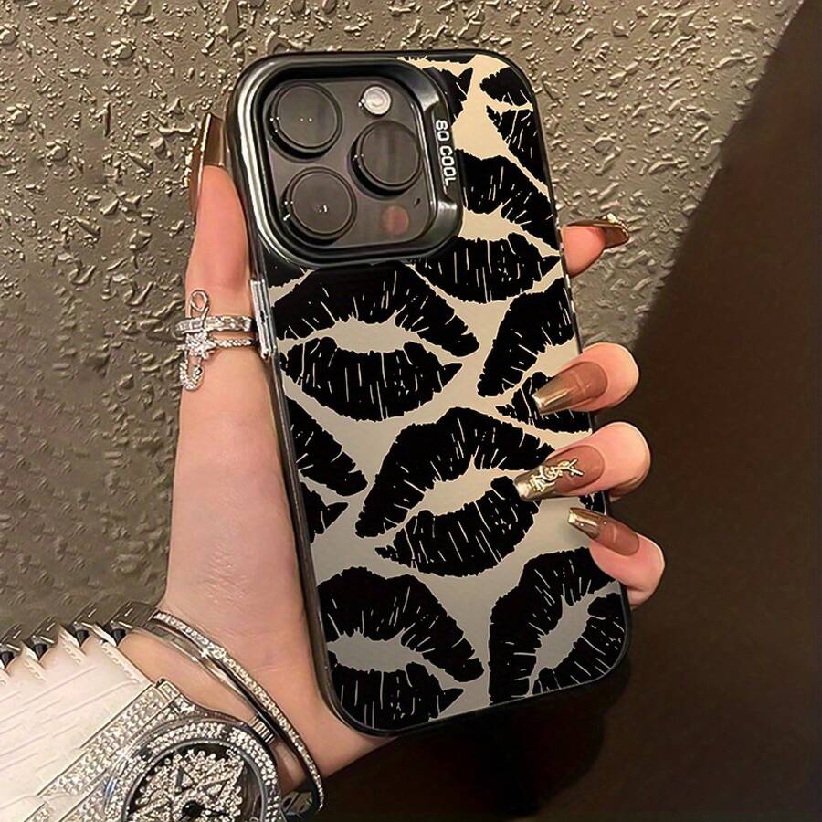 A Mobile Phone Case With Creative Lip Print Pattern, Suitable For Apple  16/11/12/13/14/15/15pro/15 Plus/15 Promax/7plus/8plus/X/Xs Max/Xr/11pro/12pro/13pro/14pro/12mini/13mini/11promax/12promax/13promax/14promax/14plus/6/6s/6plus/7/8/16Pro/16plus/,Suitable For 17 Air - 透黑 - 查看 1