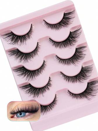 5 Pairs Of Thick, Soft, And Lightweight Fox Style Diagonal Flying False Eyelashes With Simulated Soft Touch Suitable For All Occasions Such As Gatherings, Parties, Daily Travel, Etc