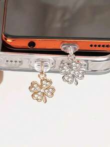 1 Lucky Four-Leaf Clover Pendant, Mobile Phone Dust Plug Accessories, Compatible With IPhone And Android Devices-Metal Hanging Ornaments, No Battery. - Multicolor - View 1