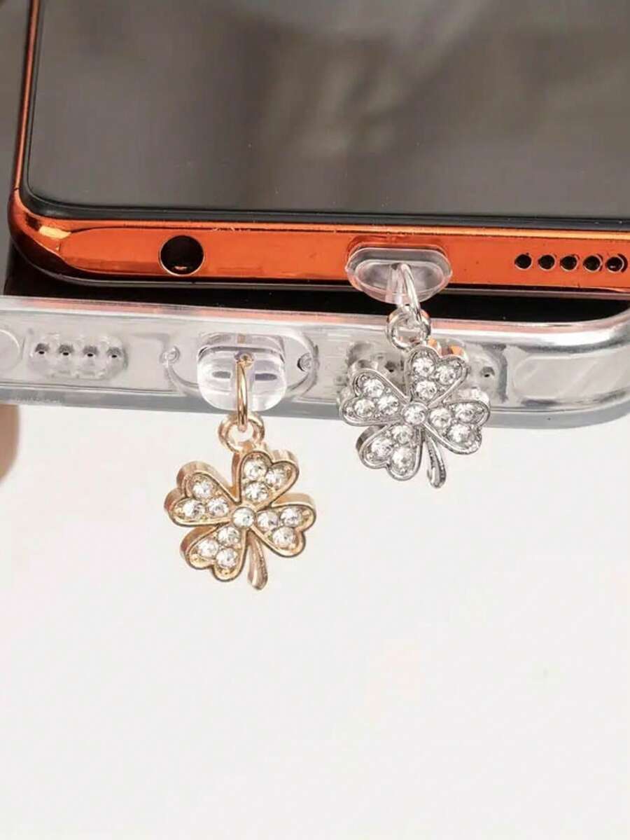 1 Lucky Four-Leaf Clover Pendant, Mobile Phone Dust Plug Accessories, Compatible With IPhone And Android Devices-Metal Hanging Ornaments, No Battery. - Multicolor - View 1