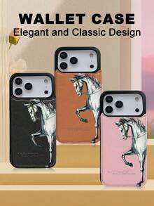 1PC White Horse Elegant Vintage Art Style Phone Case, TPU+PC Dual-Layer Material, Handcrafted Custom Design, Premium Fashionable Faux Leather Flip Wallet Card Holder Cover, Compatible With IPhone 17/16/15/14/13/12/X/PLUS/PRO/PROMAX, Galaxy S25/S24/S23/S22PLUS/Ultra, Waterproof Shockproof Scratch Resistant - 黑色 - 查看 6