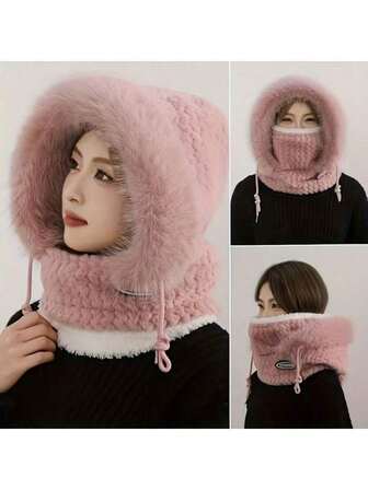 Women's Windproof Winter Hat With Warm Thick Face Mask, Suitable For Autumn/Winter, Integrated Neck Gaiter With Elastic Drawstring Closure, Lightweight And Warm, Suitable For Cycling, Skiing, Outdoor Sports, Winter Accessories, Ski Mask, Fitted Cap, One-Piece Design, Lightweight And Warm, Warm Headwear, Face Mask Hat, Cold Weather Clothing, Women's Winter Apparel