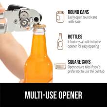 Heavy Duty Stainless Steel Smooth Edge Manual Can Opener And Bottle Openers, Soft Comfortable Handle, Oversized Handheld Turn Knob, US Designed Multifunctional Kitchen Tool, Black - Black - View 6