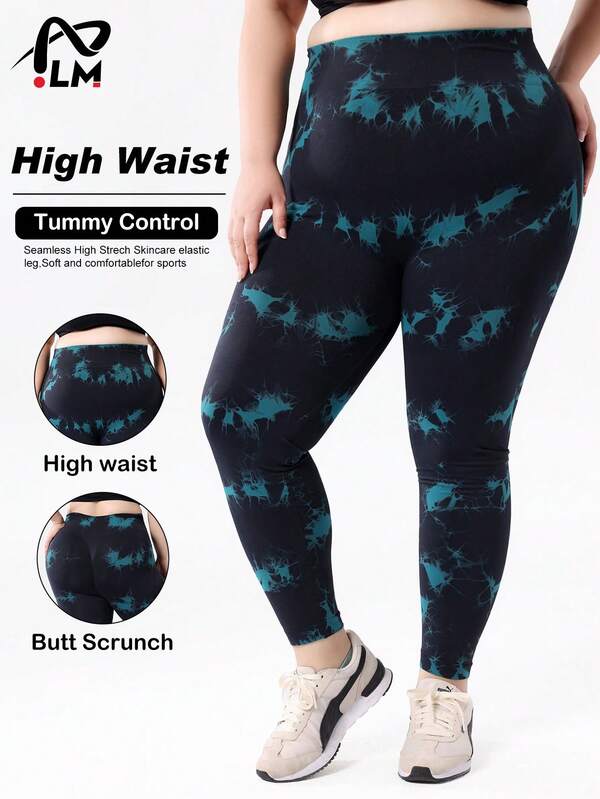 Femmes grande taille - Leggings de yoga taille haute sans couture tie-dye, pantalon de sport élastique, mélange de nylon à haute élasticité, vêtements de sport d'extérieur | Style sportif, tissu lisse, pantalon de yoga, convient pour la course, le yoga et la fitness