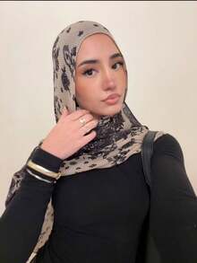 1pc Women's Bohemian Style Watercolor Floral Print Vela Headscarf/Scarf, Casual Soft Windproof Shawl, Suitable For Daily Wear For Dress - Beige Gray - View 6