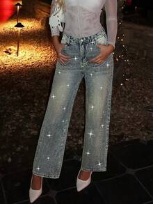 New Fashionable Shiny Denim Pants For Women, Suitable For Party And Ball - Light Wash - View 2