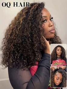 OQ Hair 3 In 1 Half Wig Water Wave Glueless Balayage Highlight Ombre Brown Wear Go Half Wig 180% Density 14-16 Inch Bob 18-28 Inch Daily Wear Drawstring Flip Over Wig - S2/30 - View 3