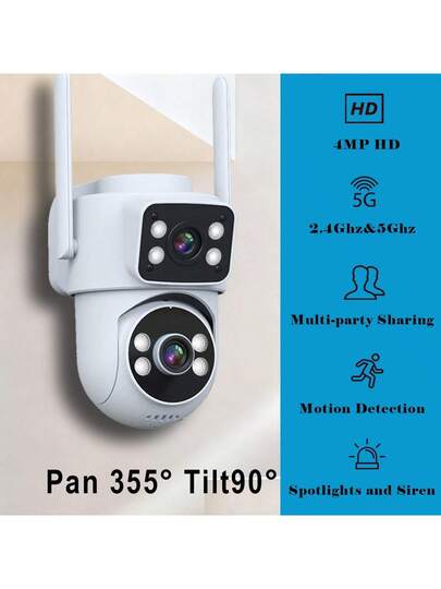 1pc 4MP (2MP+2MP)HD Indoor Outdoor Cameras Security Surveillance, Supports 2.4G/5G WiFi Slimme Monitoring, Dual Lens Screen, USB Power Supply, Two Way Audio,Wifi PTZ Camera, Cctv,Multi Sharing, Night Vision, Motion Tracking, APP Control, Indoor, Outdoor, Office As Monitoring Camera.