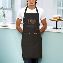 Women'S Chocolate Apron - Cute Baking Apron With "I Love Chocolate" Design, High Quality Kitchen Apron With Two Pockets, Black Cooking Apron For Chocolate Lovers, Birthday Or Wedding Gift For Women, Chocolate Bar Apron, Playful Kitchenwear, Durable Kitchenwear, Food Service Apparel, Kawaii Design, Sturdy Construction, Home Cooks - 黑色 - 查看 6