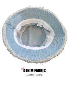 1pcButterfly Knot Cute Spring And Autumn Denim Solid Color Embroidered Bucket Hat, Slimming Face, European And American Small-Circle Outdoor Travel Stylish Hat