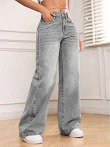 Teens' Casual Straight Loose Fit Jeans - Grey - View 4