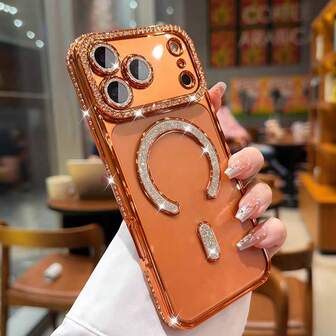 Fashionable Electroplated Rhinestone Transparent Phone Case Compatible With Apple 17 Pro Max, 17 Pro, 17 Air, 17, As Well As Apple 16, 15, 14, 13, A12, 11 Pro Max Plus, Supports Wireless Charging, Durable Anti-Drop, Crystal Rhinestone Design, Long-Lasting, Essential For Fashion Lovers, Ideal Choice For Apple Users, Supports 17 Pro Max And Magsafe Functions.