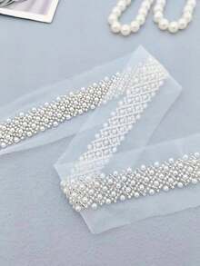 菱形珍珠刺绣花边饰带，DIY串珠缝纫配件装饰 - 白色3碼 - 查看 3
