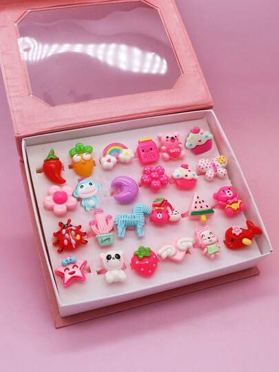 10pcs Cartoon Style Resin Rings, Assorted Designs, Suitable For Girls' Role Play And Dress Up, Colorful Rings, Gift For Daughters And Granddaughters, Birthday/Party Favors, Children's Holiday Gifts (Random Assortment)