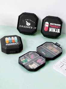 (7天)上午/下午药丸整理器，印有胶囊图案，药房，大成功，3种款式维生素盒和药品盒可供选择，大隔层，每日2次，每周药丸整理器，7天大剂量维生素补充剂鱼油盒装旅行装，黑色，适用于关节炎，使用方便，透明盖子，医生和护士必备，应急需求，旅行，徒步旅行紧急救援 - 彩色 - 查看 2