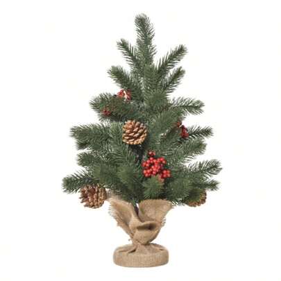 HOMCOM Artificial Christmas Tree 50 Cm With 55 Branches, 4 Red Berries And 4 Pine Cones, Stable PE And Cement Base, Ø28 X 50 Cm