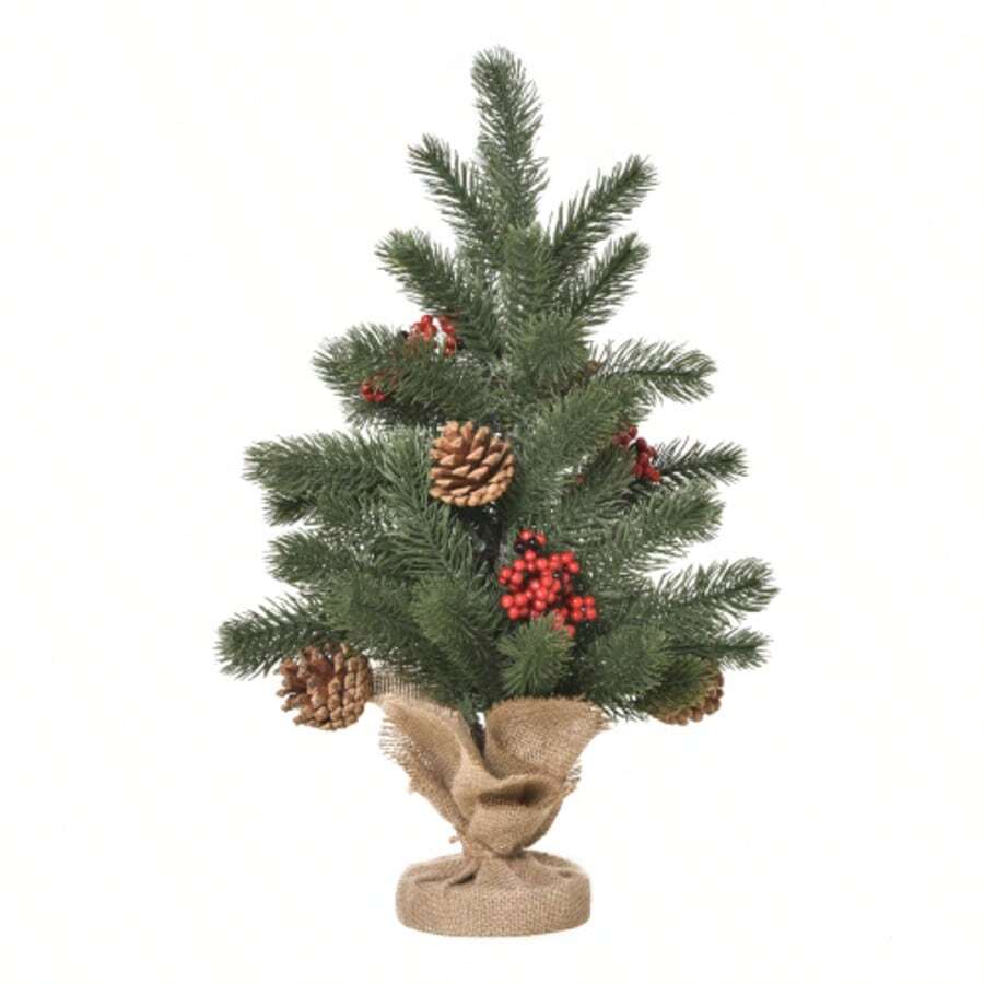 HOMCOM Artificial Christmas Tree 50 Cm With 55 Branches, 4 Red Berries And 4 Pine Cones, Stable PE And Cement Base, Ø28 X 50 Cm - Green - View 1