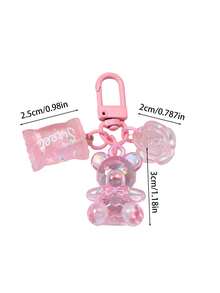 Transparent Colored Resin Teddy Bear + Rose + Candy Mobile Phone Charm - Candy Bear Keychain Pendant, For Bags & Purses, Keys, Simulation, Mini, Simple Style, For Ladies' Handbags, Keychain - Pink - View 10