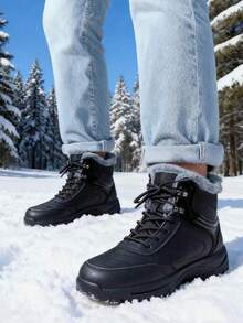 Men's Snow Boots High-Top Shoes Warm Thermal Lining Sports Shoes Running Shoes Casual Shoes Winter Shoes Work Shoes, Black,Fur Boots - Black - View 2