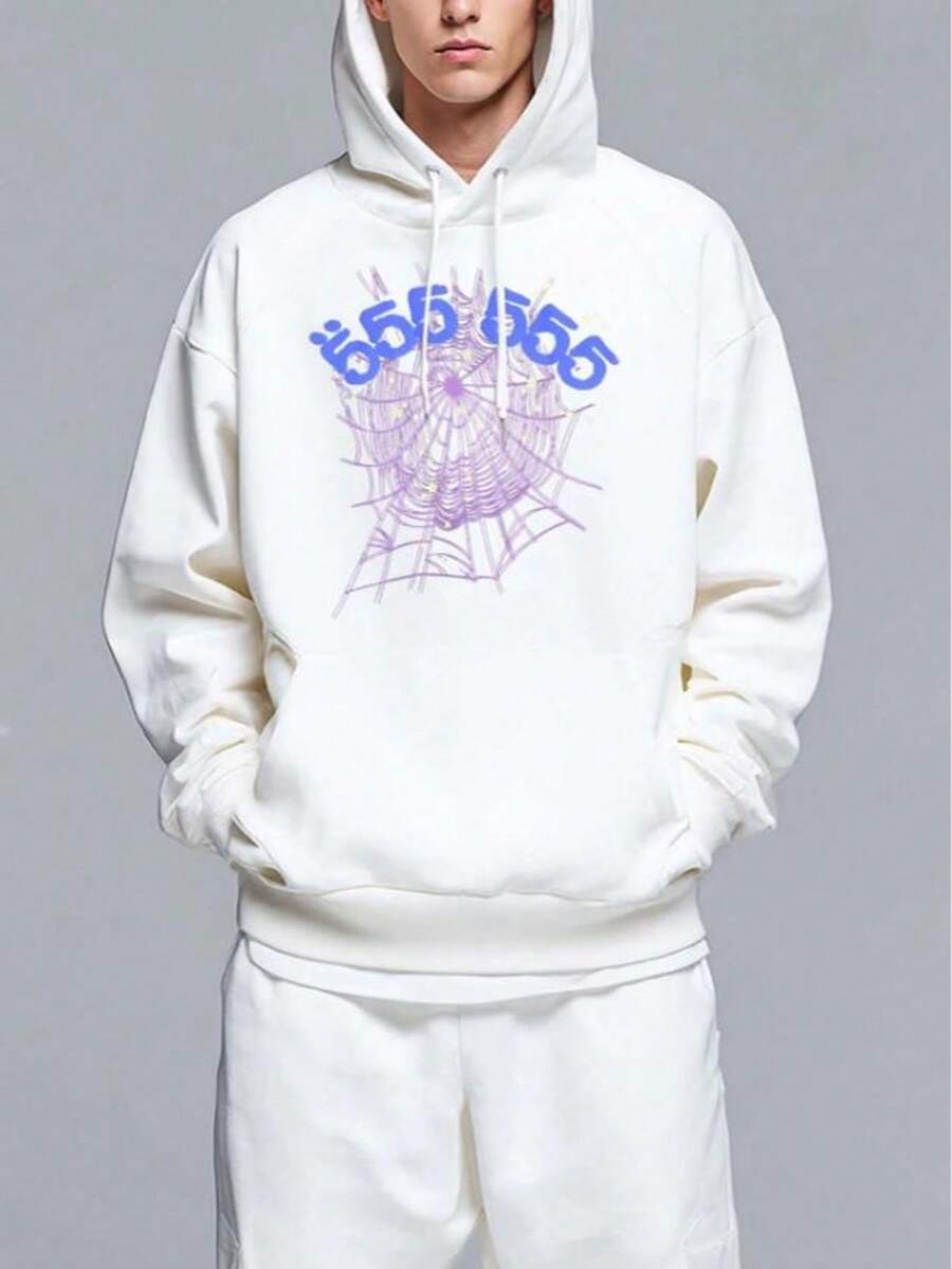 Bluza Z Kapturem Sp5der Worldwide Z Bawełny – Bluza Z Kapturem W Stylu Ulicznym – Luźna Koszulka Sportowa Dla Mężczyzn I Kobiet - 白色 - 查看 1