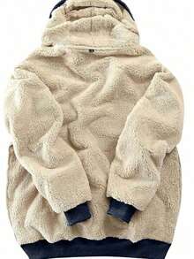 1pc Men's Sherpa Lined Hoodie Pullover, Thick & Warm For Winter, With Pocket - Navy Blue - View 5