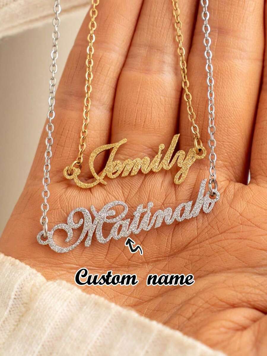 Custom Cursive Name Necklace, Stainless Steel Delicate Personalized Collarbone Chain, Women's Gift - Matte Multi-color - View 1