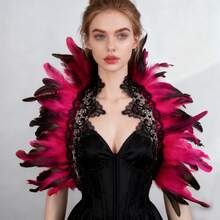 哥特式人造羽毛披肩斗篷披肩蕾丝领万圣节女王服装女装 - 彩色 - 查看 10