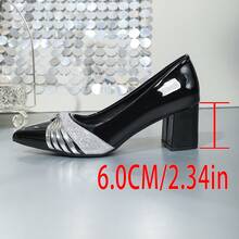 Màu ombre, Phong cách Châu Âu, Đơn nguyên bản, Cỡ lớn 44 43, Da bóng mềm, Gót thô, Giày cao gót, Mũi nhọn, Giày cao gót đế xuồng cho nữ, Đen & Đỏ - Da bóng màu đen - Xem 10