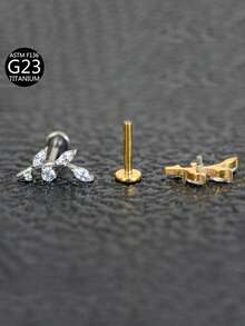 3Pcs G23 Titanium CZ Flower Cross T-Bar Internal Thread Studs Ear Lip Cartilage Women Body Jewelry For Daily Wear - 3 Earrings - View 5