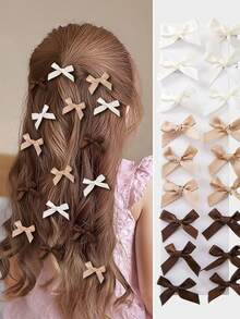 20个/套 少女卡其色蝴蝶结公主发夹 日常发饰 - 彩色 - 查看 9