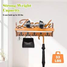 Wall Mount Coat Rack With Shelf - 42cm 5 Dual Hooks Beach Theme |   Entryway Bathroom Storage - Brown - View 2