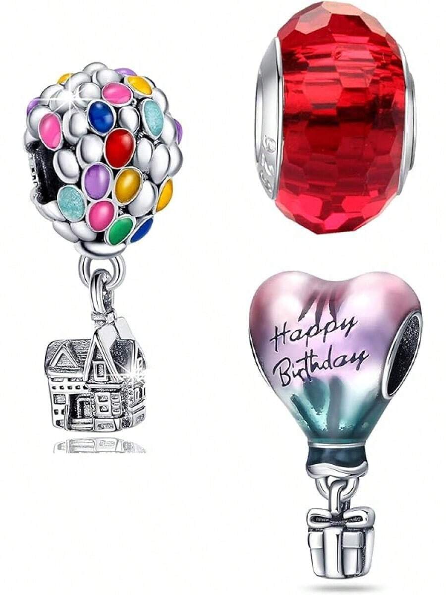 HappyStar 925 Sterling Silver Charms For Bracelets And Necklaces,Combination Dangle Pendants Beads Charms Jewelry Gift For Couples Sisters.(With Spacer Beads) - 熱氣球魅力 - 查看 1