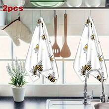 2pcs Cute Bee Print Kitchen Towels - Ultra-Fine Microfiber Cloths With Bee & Honeycomb Pattern, Black & Yellow Bee Design, Absorbent Dish Towels For Cooking, Baking, Hand Drying, Tea Towels, Bee-Themed Gift 16x24 Inch For Birthday Anniversaries, Valentine's Day, Thanksgiving, Christmas, Halloween, Wedding, New Year Gifts Provide, Ideal Gifts For Her, Him, Family Members, Boyfriends, Girlfriends, Fathers, Family Members, Mothers, Lovers, Daughters, Sons, Grandfathers, Grandmothers, Friends, Classmates And Pets KitchenTowel, Kitchen Sofa, Bed, Car, Bedroom, Living Room, Office, Outdoor Camping, Beach, Wall Decoration, Bedroom Decor, Fall Decor, Fall Decorations For Home, Christmas Party Theme KitchenTowel, Christmas Decor - 白色 - 查看 5