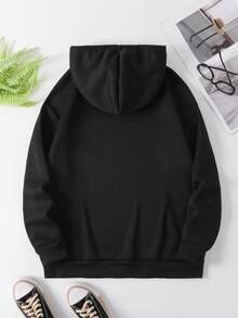 Women's letter print hoodie, fashionable and casual long-sleeved fleece hoodie - Negro - Ver 2