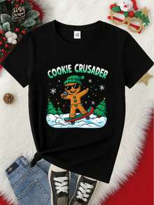 Camiseta para niñas de 3 a 12 años, con manga corta, cuello redondo y fabricada en 100% algodón, con diseño de: La Galleta de Jengibre más Extrema. - Negro - Ver 2