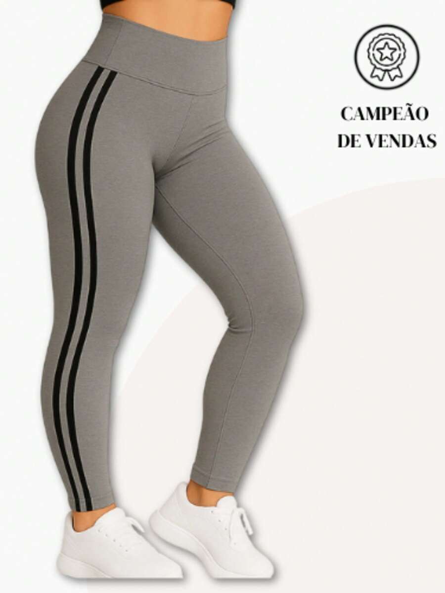 Premium Leggings With Side Stripes - Xám và Đen - Xem 1