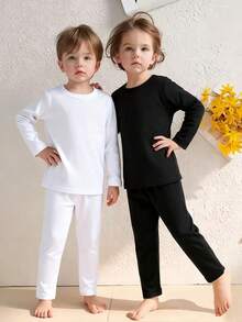 4 Stücke Jungen Lässig Thermo Rundhals Langarm T-Shirt Unterwäsche und Lange Hose Set, einfarbig dick Rundhals Langarm und Hose, geeignet für Outdoor-Tragen, bequem und hautfreundlich, toll als Geschenk