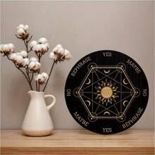 2D Flat - [2D Flat] 1pc 7.87" Black Hexagram  Board With Golden Moon & Sun Design - 2D Printed Wooden Round Sign For Divination, Witchcraft, And Viking  - Yes/No/Maybe Repeater, Mystical Decor For Home Or Altar, Mystical Home Decor | Artistic Pendant Board | Detailed Artwork, Pagan Jewelry - Nhiều màu - Xem 6