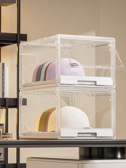 1pc/2pcs Stackable Transparent Hat Storage Box - Multifunctional Plastic Organizer Box For Bathroom, Vanity, Closet, Cabinet, Drawer Organization