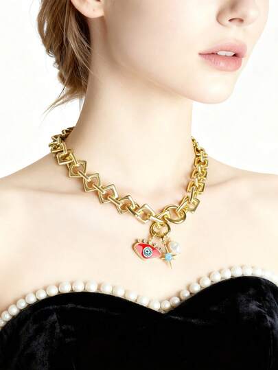 1pc Gold Fashion Pearl Necklace For Women, Everyday Wear