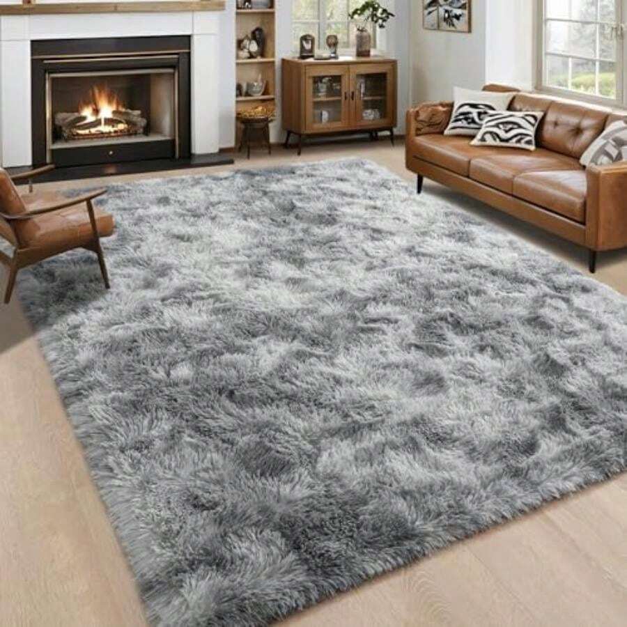 Noahas Ultra Soft 4.5cm Velvet Bedroom Rugs Kids Room Carpet Modern Shaggy Area Rugs Home Decor 2.6' X 5.3', Gray(10' x 8' (Rectangular) Gris brumoso teñido anudado) - Tipo34 - Ver 1