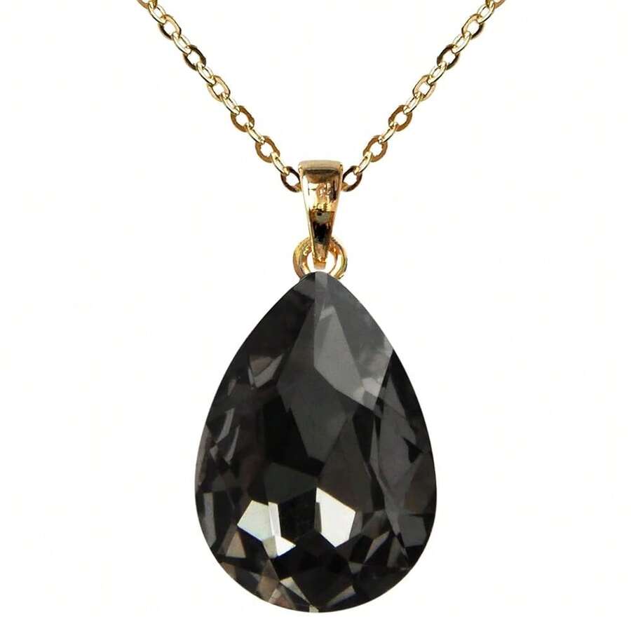 Navachi 18k Gold Plated Water Drop Pear-Shaped Pendant Necklace 16inch+2inch{Inchcolor_nameinch:InchGreyinch} - 灰色 - 查看 1