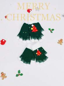 Guanti invernali imbottiti a maglia con motivo natalizio di albero di Natale e fiocchi di neve, adatti per outfit e decorazioni familiari durante le vacanze