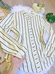 Women's Casual Striped Button-Down Shirt SP028 - 黑色 - 查看 5