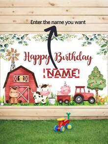 1pc Customizable Farm Themed Birthday Party Banner With Barn Animals And Tractor Designs, Personalized Happy Birthday Sign Decoration - Multicolor - View 10