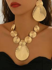 3pcs Stylish Minimalist Sophisticated Personalized Casual Exaggerated European And American Geometric Water Drop Earrings & Necklace Set - Yellow Gold - View 1